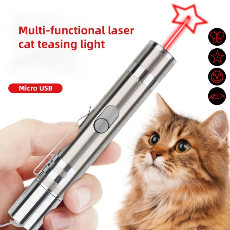 3 in 1 Interactive Funny USB Rechargeable Red Dot Laser Light Cat Toy Cat Laser Sight Pointer Laser Pen Chaser Stick Flashlight