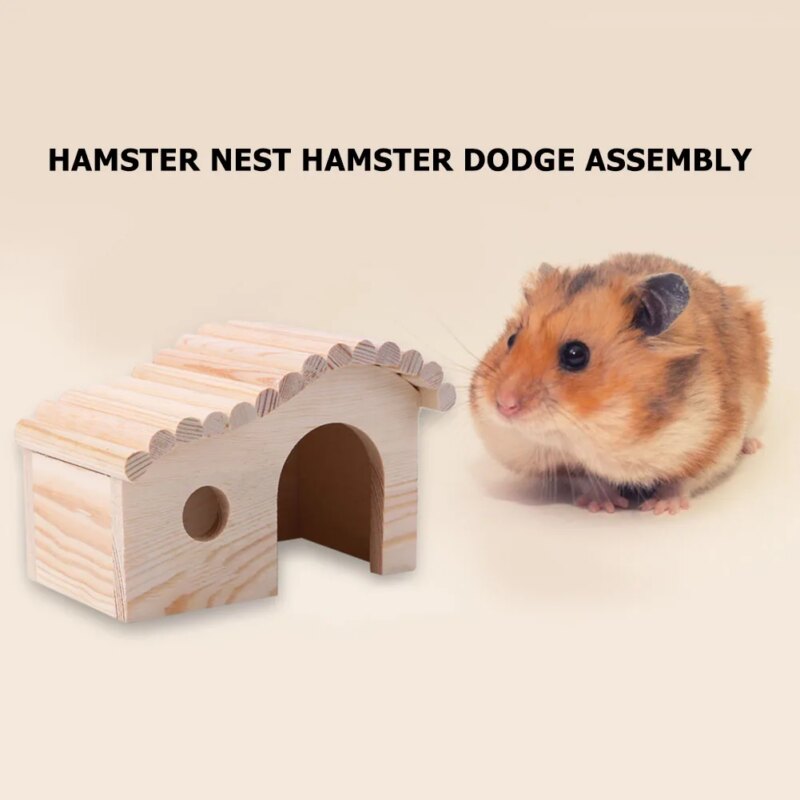 Lovely Wooden Hamster Cottage Waterproof Small Animal Sleeping Nest Hedgehog Cozy House Evade Assembly Pet Supplies