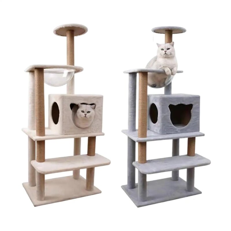 Multi Level Cat Tree Towers Cat Condo Hammock Basket Cat Scratching Post for Grinding Claw Playing Carpets Sofa Protector Kitty